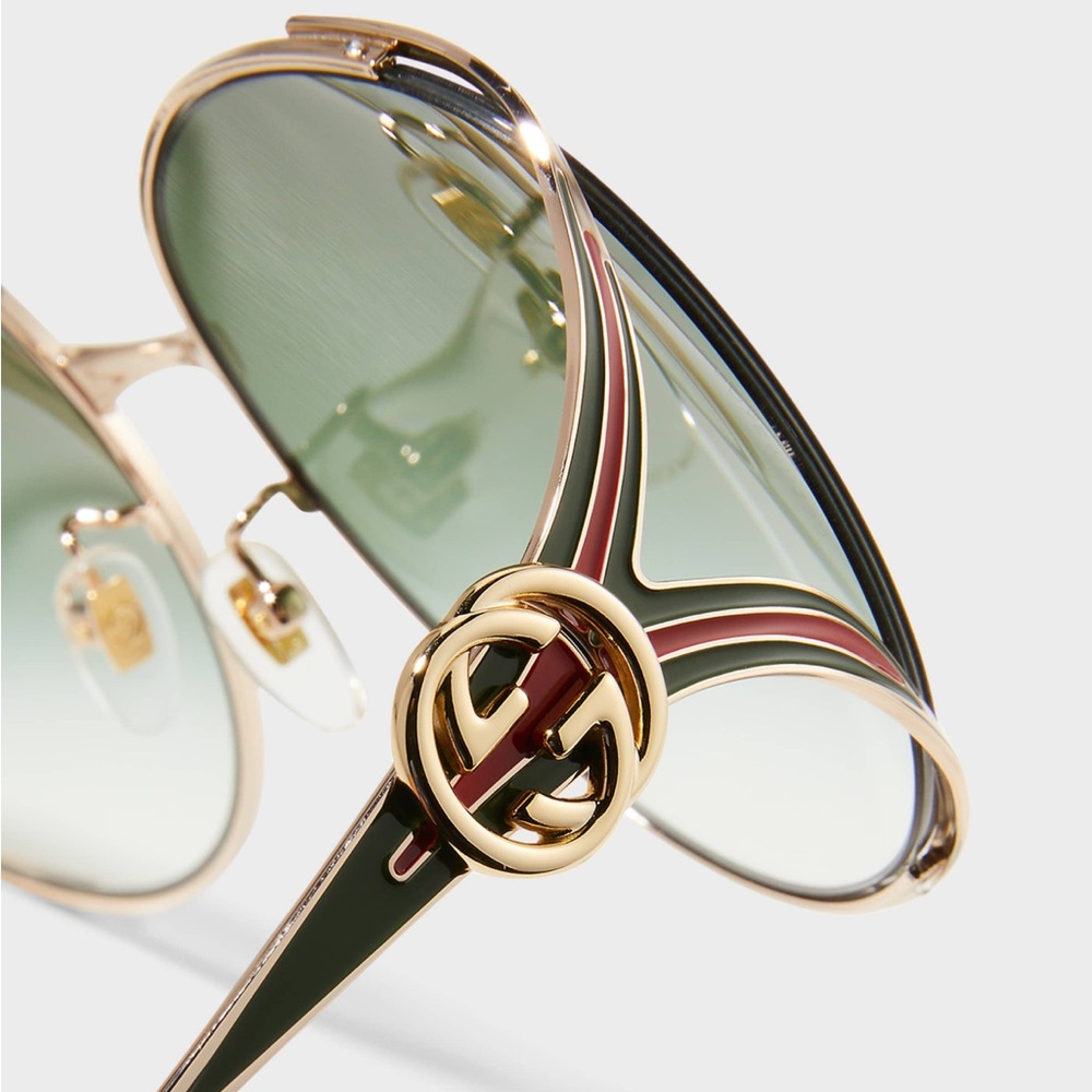 GUCCI Oversized Oval GG Gold Red Green Sunglasses - Picture 2 of 15